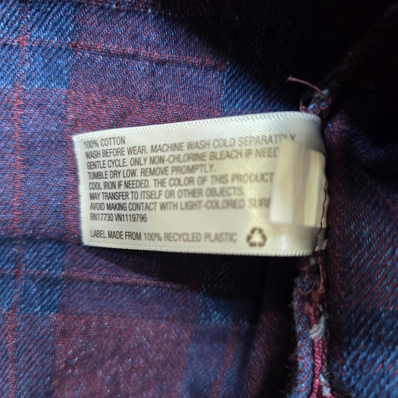 Goodfellow Plaid Denim‎ Chore Jacket Mens Small Blue Burgundy Trucker Style - Picture 8 of 12